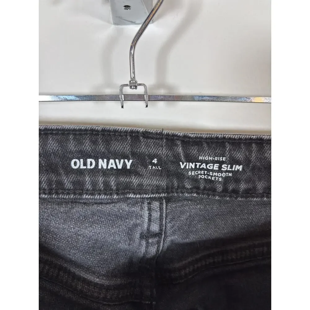 Old Navy Vintage Slim Jeans Womens 4 Tall Black High Rise Secret-Smooth Pockets